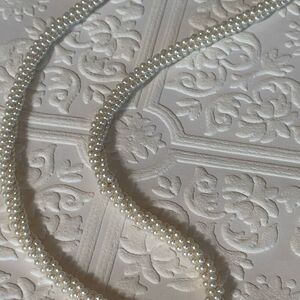 Vintage Long White Glass Seed Pearl Rope‎ Lariat Necklace 52”